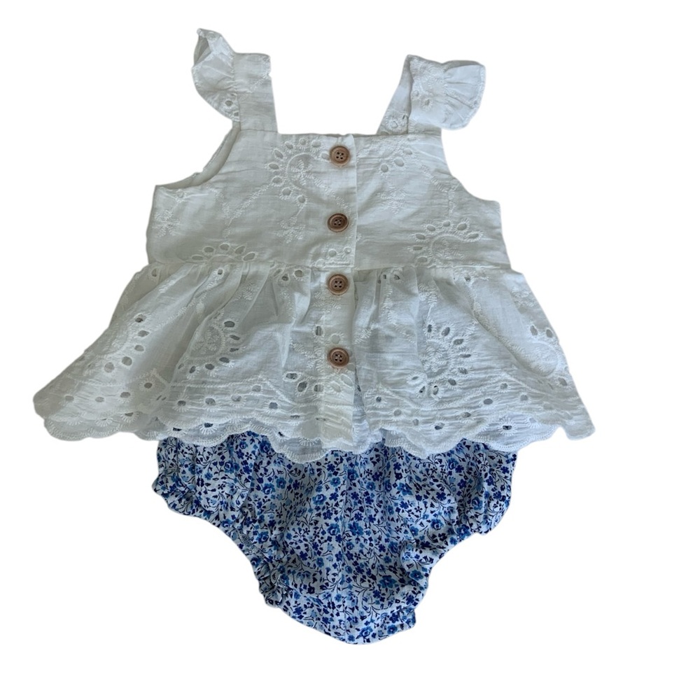 White and Blue Floral NWOT Matching Set for Baby